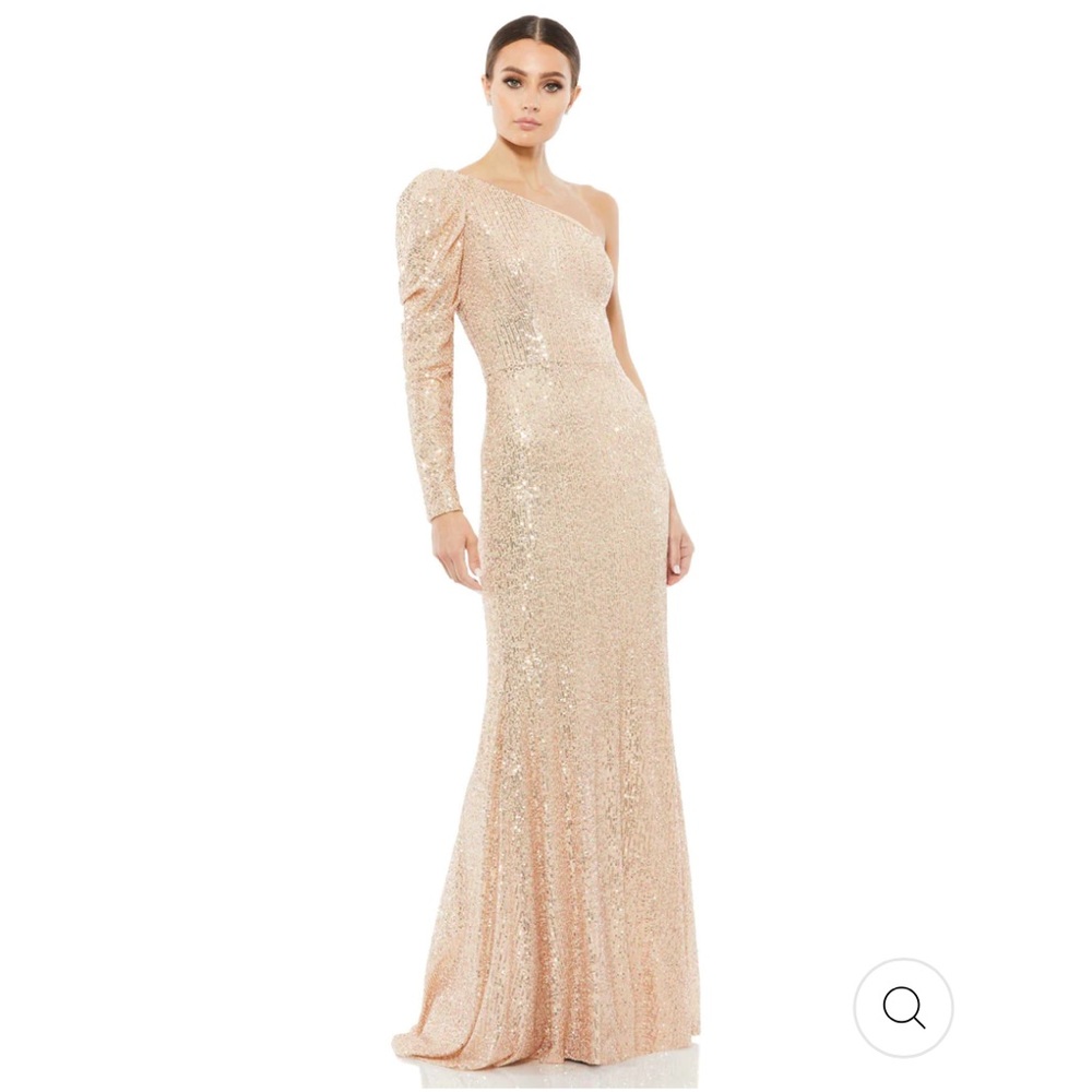 Mac Duggal Rose Gold Sequin One Shoulder Gown NWT